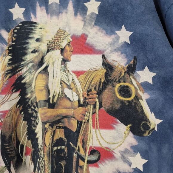 Vintage Y2K 2002 The Mountain Native American Man Blue Tie Dye T-Shirt Size XXXL - Picture 3 of 13